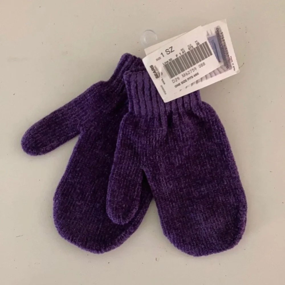 Girls Vintage Purple Chenille Mittens NWT
